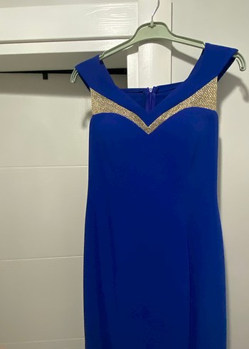 Mavi Drapeli Uzun Abiye Elbise - Görsel 2