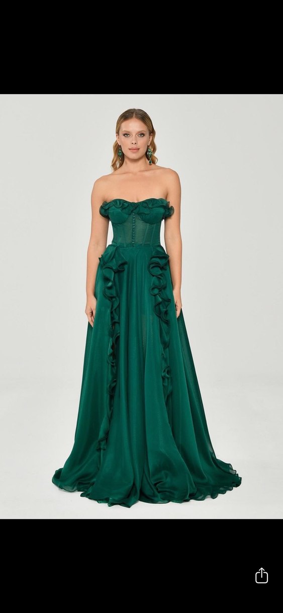 Turkuaz Straplez Uzun Abiye Elbise - Görsel 2