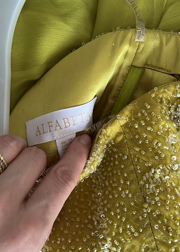 Sarı Drapeli Uzun Abiye Elbise - Görsel 4