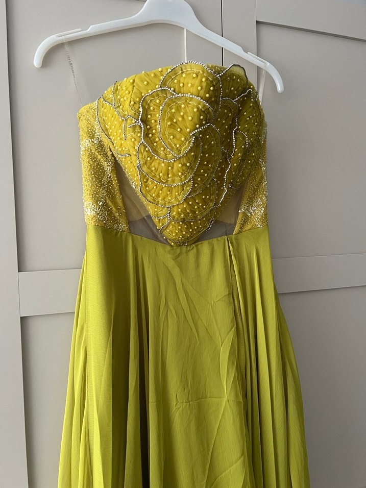 Sarı Drapeli Uzun Abiye Elbise - Görsel 2