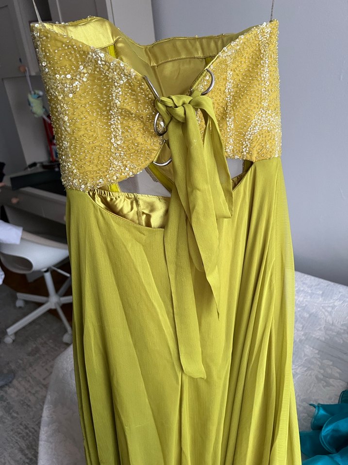 Sarı Drapeli Uzun Abiye Elbise - Görsel 3