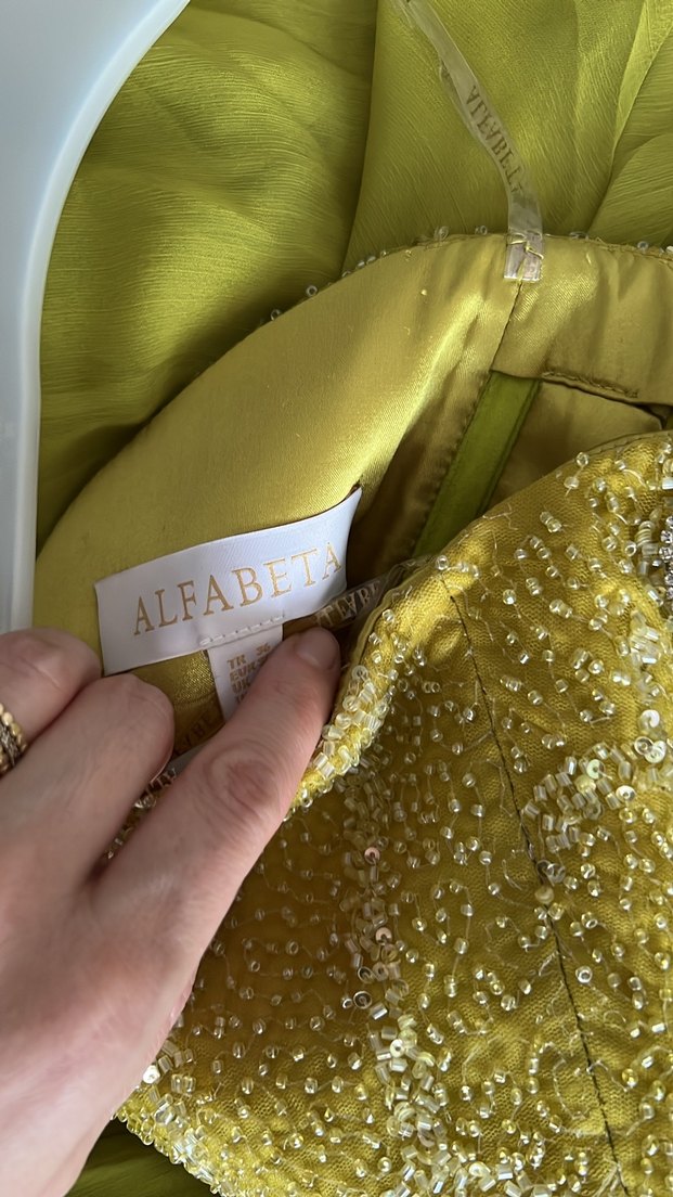 Sarı Drapeli Uzun Abiye Elbise - Görsel 4