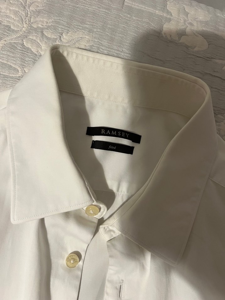 Düğmeli Beyaz Keten Erkek Gömlek - Görsel 2