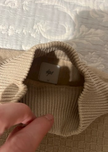 Bej erkek Boğazlı Triko Kazak - Görsel 2