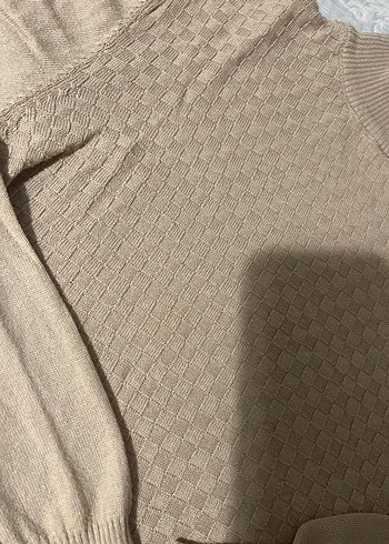 Bej erkek Boğazlı Triko Kazak - Görsel 3