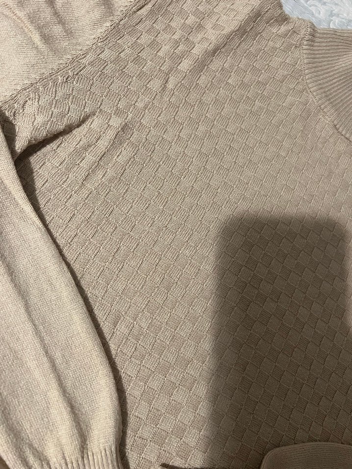 Bej erkek Boğazlı Triko Kazak - Görsel 3