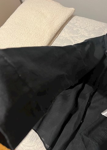 Düğmeli Siyah Keten erkek Gömlek - Görsel 4