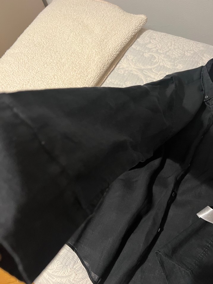 Düğmeli Siyah Keten erkek Gömlek - Görsel 4