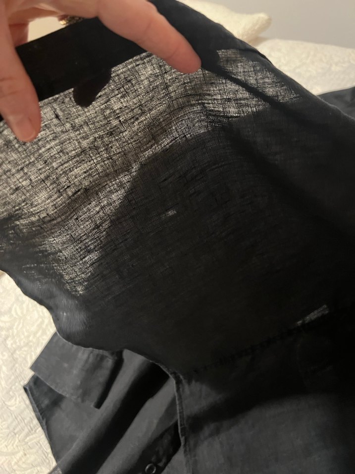 Düğmeli Siyah Keten erkek Gömlek - Görsel 3