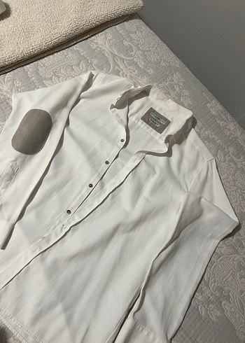 Gri Dirsek Detaylı Beyaz Erkek Keten Gömlek - Görsel 5