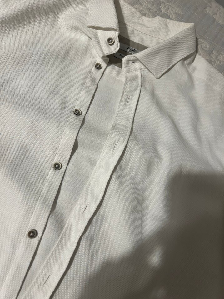 Gri Dirsek Detaylı Beyaz Erkek Keten Gömlek - Görsel 3
