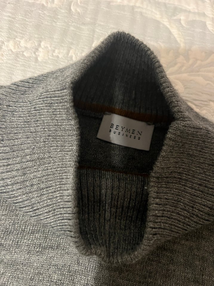 Erkek Gri Boğazlı Triko Kazak - Görsel 3