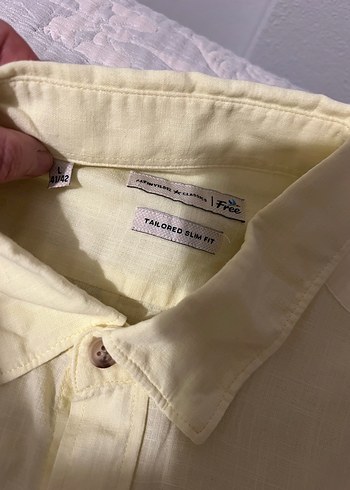 Sarı Kısa Kollu Keten Erkek Gömlek - Görsel 3