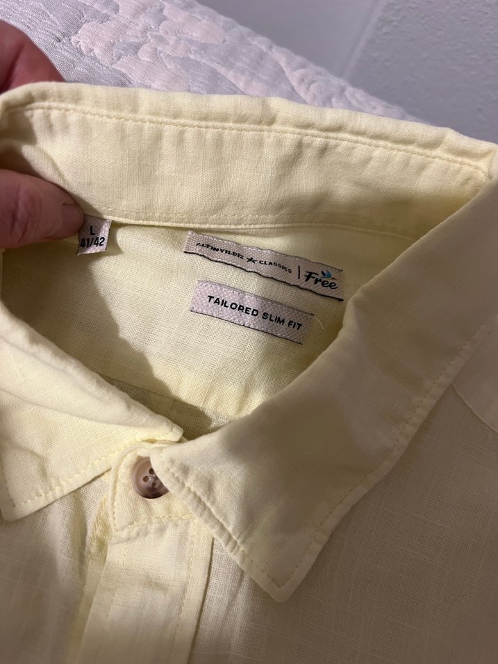 Sarı Kısa Kollu Keten Erkek Gömlek - Görsel 3