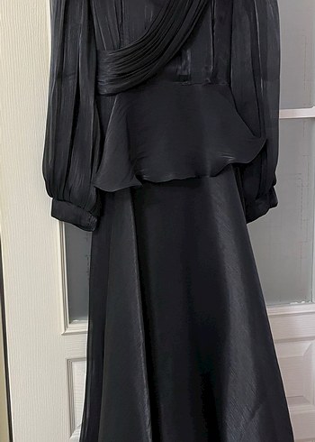 Siyah Drapeli Uzun Kadın Elbise - Görsel 4