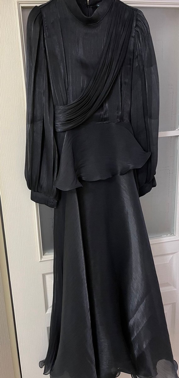 Siyah Drapeli Uzun Kadın Elbise - Görsel 2