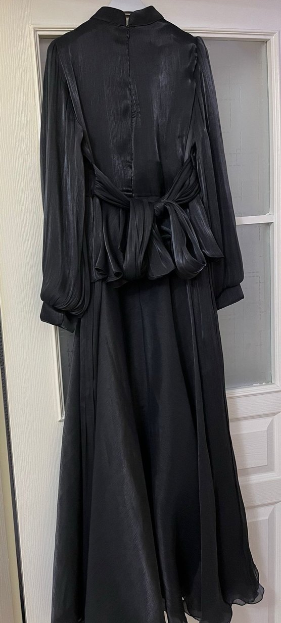 Siyah Drapeli Uzun Kadın Elbise - Görsel 3