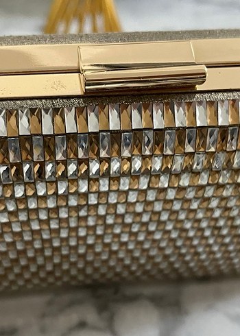 Gold Parlak Yılan Desenli Kadın Portföy Çanta - Görsel 3