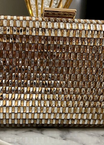 Gold Parlak Yılan Desenli Kadın Portföy Çanta - Görsel 5