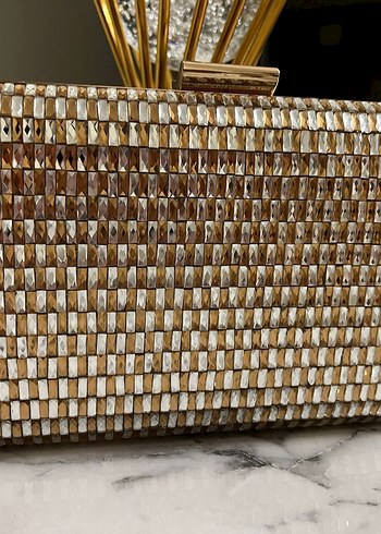 Gold Parlak Yılan Desenli Kadın Portföy Çanta - Görsel 2