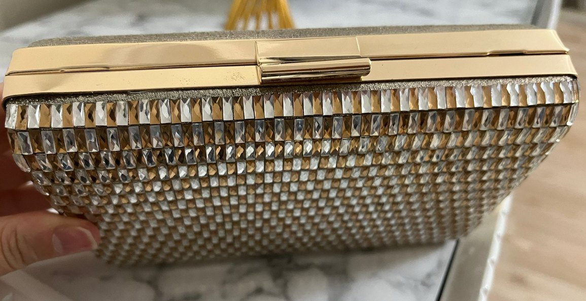 Gold Parlak Yılan Desenli Kadın Portföy Çanta - Görsel 3