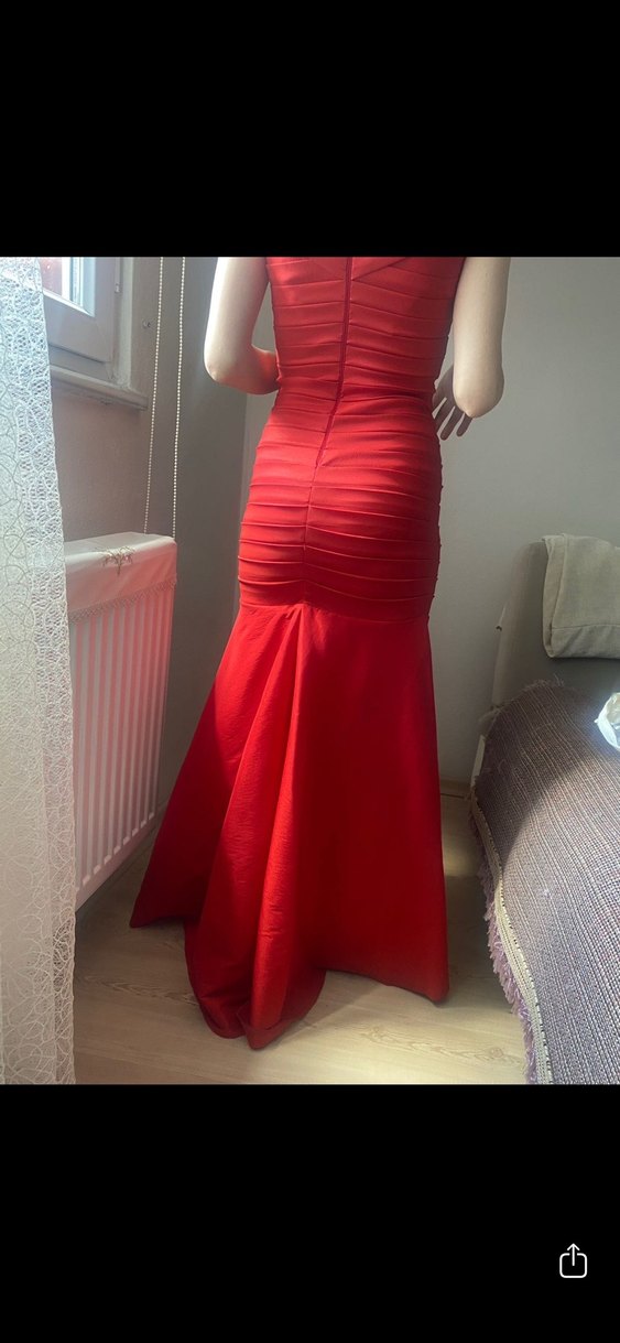 Klasik Kırmızı Straplez Uzun Abiye Elbise - Görsel 3