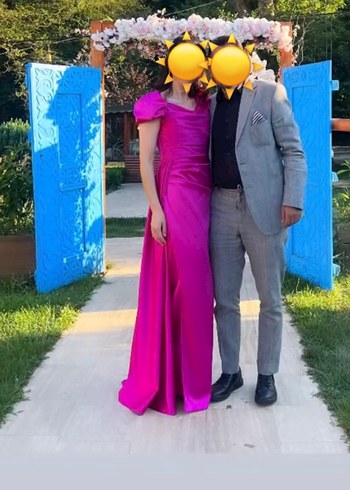 Pembe Drapeli Uzun Abiye Elbise - Görsel 2