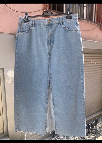 Mavi Midi Boy Bol Kesim Jean Etek - Görsel 4