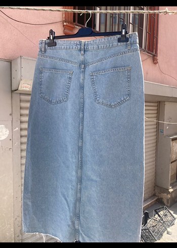 Mavi Midi Boy Bol Kesim Jean Etek - Görsel 5