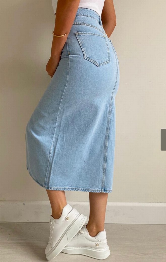 Mavi Midi Boy Bol Kesim Jean Etek - Görsel 2