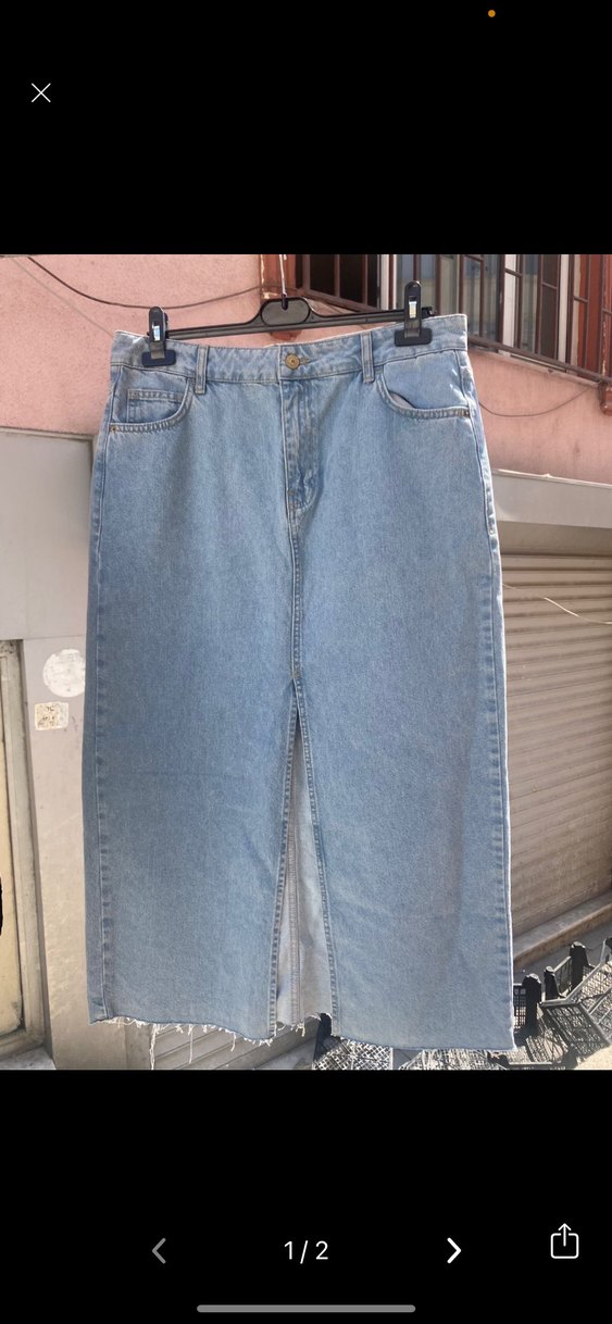 Mavi Midi Boy Bol Kesim Jean Etek - Görsel 4