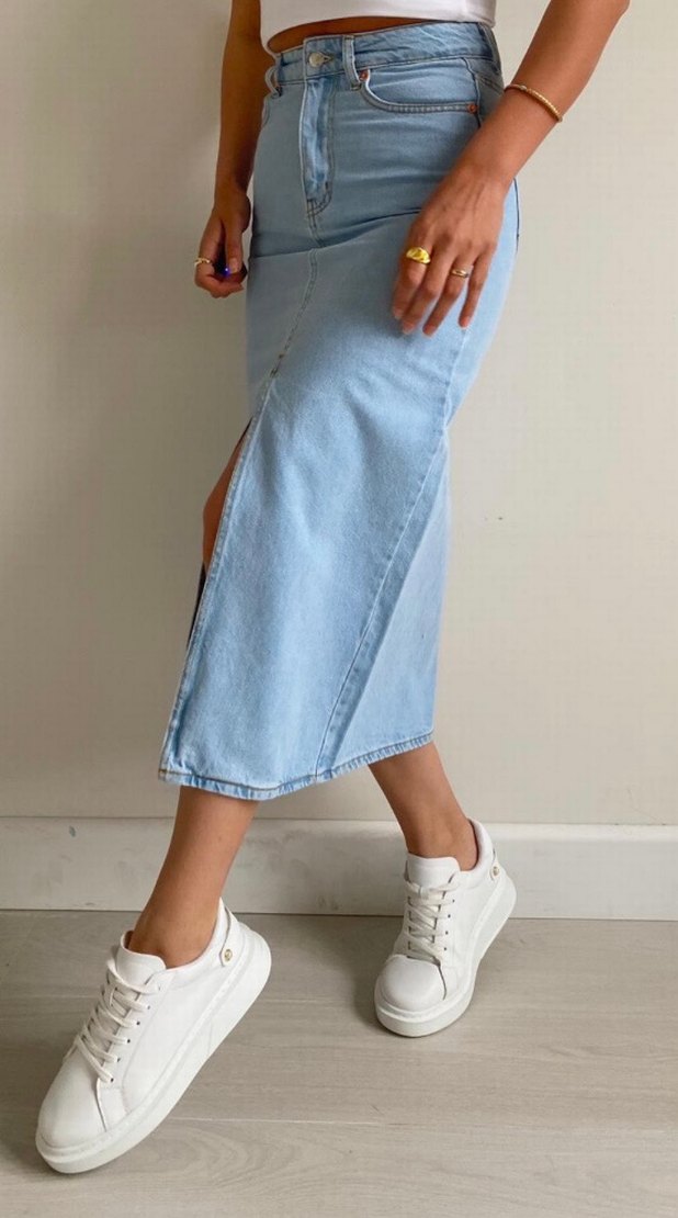 Mavi Midi Boy Bol Kesim Jean Etek - Görsel 3