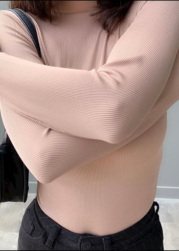 Pudra Deri V Yaka Sırtı Açık Kadın Bluz - Görsel 2