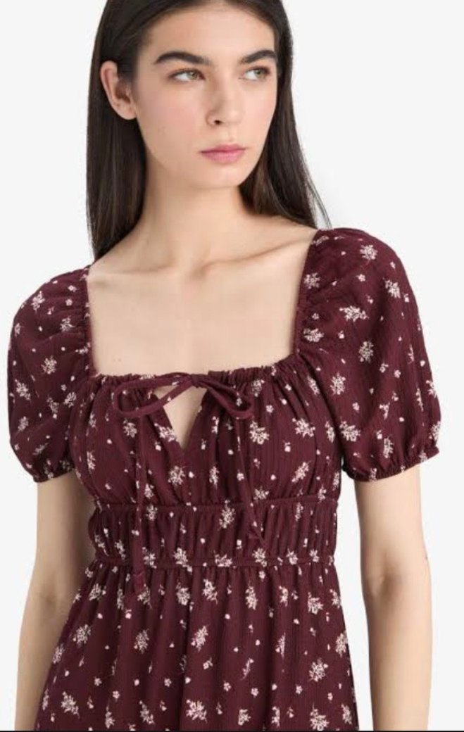 Bordo Bohem Uzun Elbise Dantel Detaylı - Görsel 2