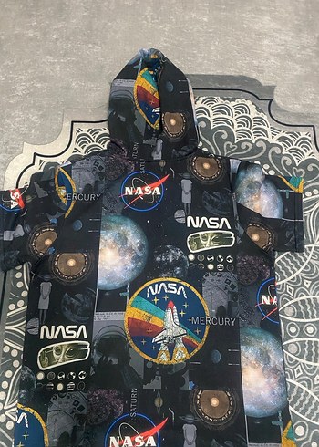 NASA Baskılı Kapüşonlu unisexs tişört - Görsel 2