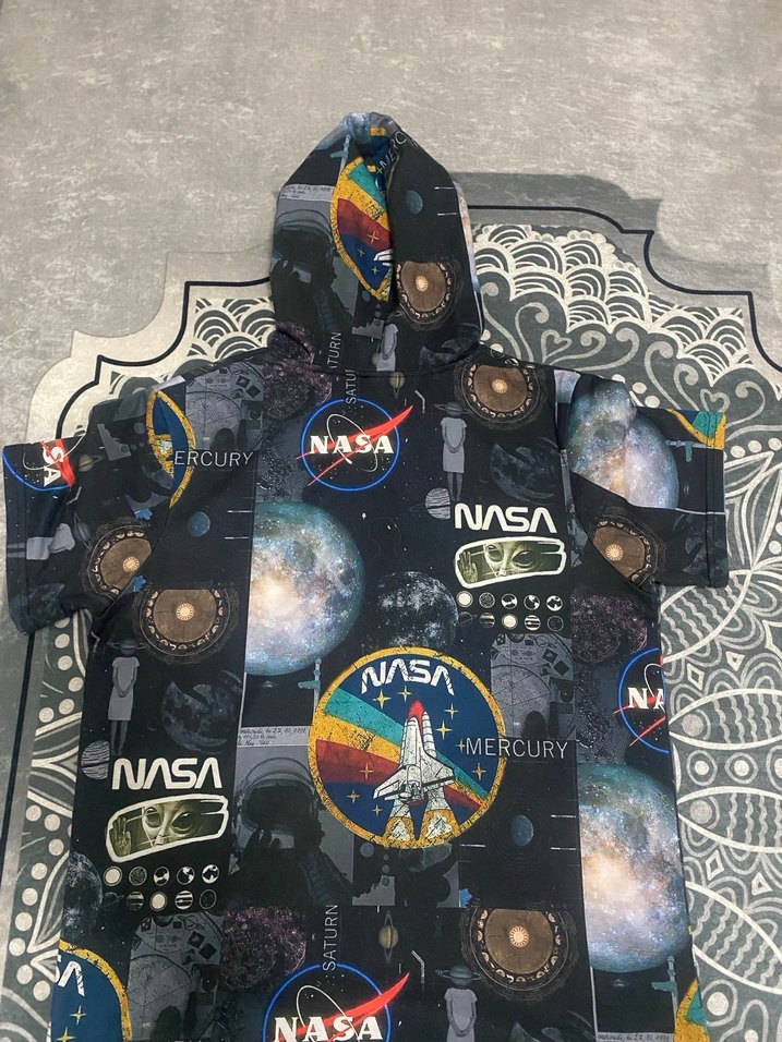 NASA Baskılı Kapüşonlu unisexs tişört - Görsel 2