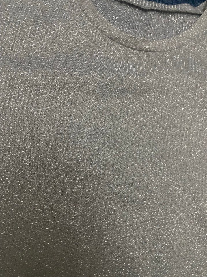 Gri simli  Kumaşlı Salaş Kadın Tişört - Görsel 2