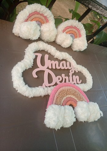 Bohem Tarzı Makrome İsimli Bulut ve Gökkuşağı Süsü - Görsel 3