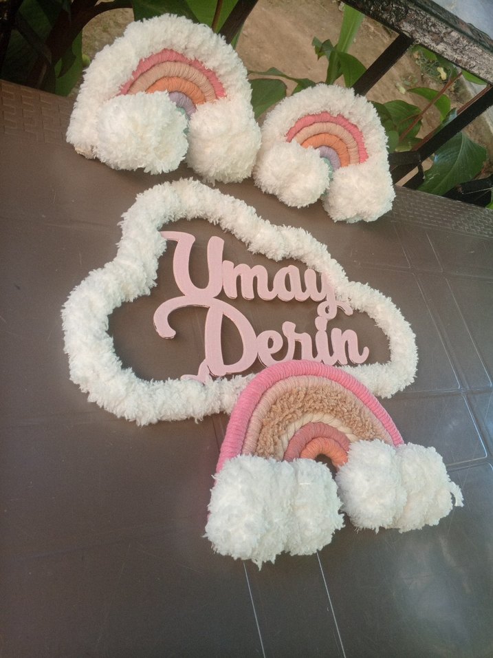 Bohem Tarzı Makrome İsimli Bulut ve Gökkuşağı Süsü - Görsel 3