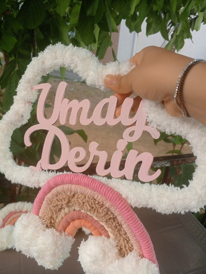 Bohem Tarzı Makrome İsimli Bulut ve Gökkuşağı Süsü - Görsel 2