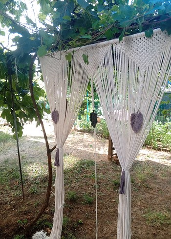 Bohem Gri Beyaz Makrome Perde - Görsel 2