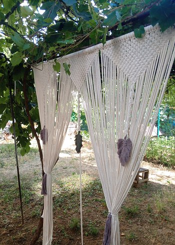 Bohem Gri Beyaz Makrome Perde - Görsel 4