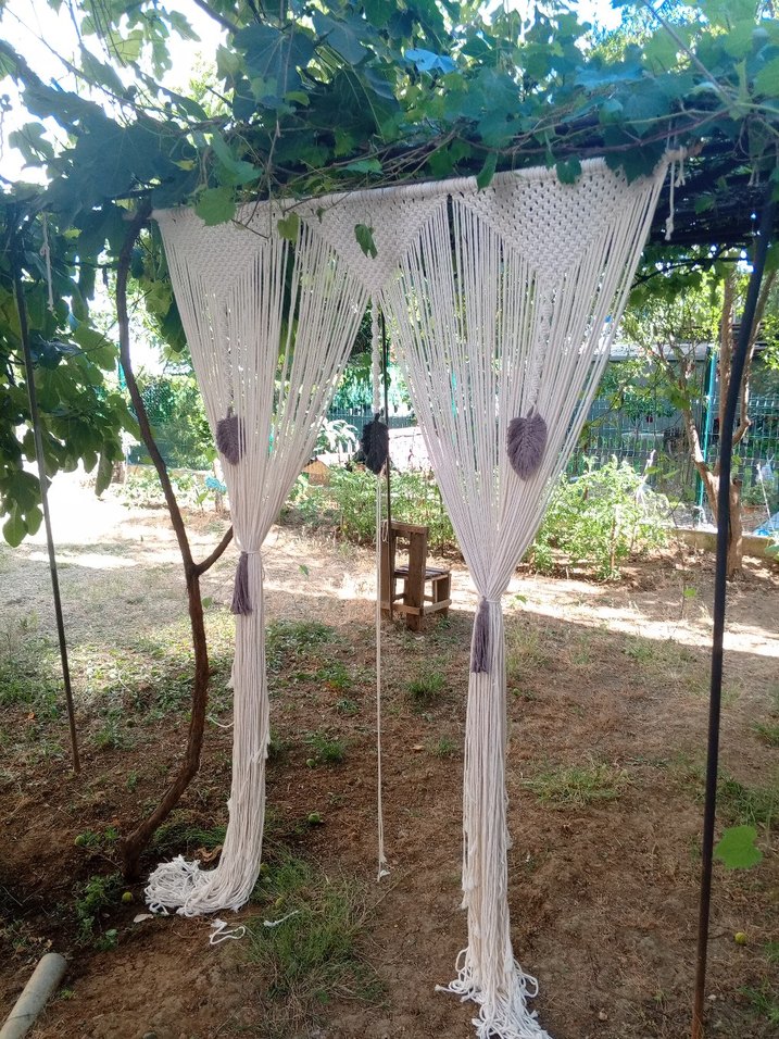 Bohem Gri Beyaz Makrome Perde - Görsel 3