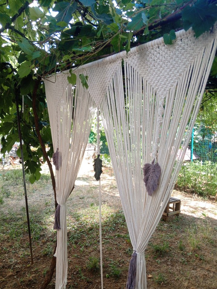 Bohem Gri Beyaz Makrome Perde - Görsel 4