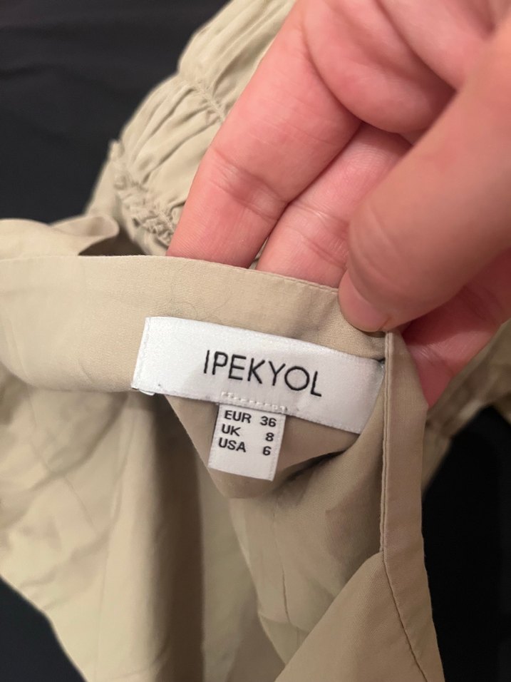 Bej Keten Uzun Askılı Elbise - Görsel 5