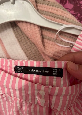 Zara Pembe Çizgili Keten Kadın Bluz