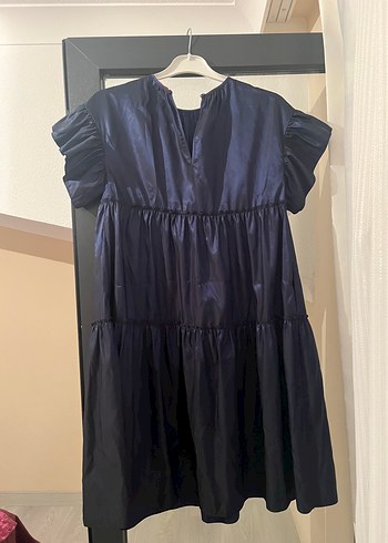 Lacivert Fırfırlı Kısa Kollu Elbise - Görsel 3