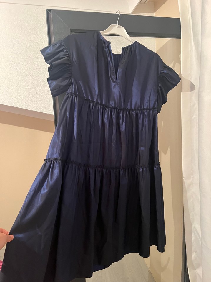 Lacivert Fırfırlı Kısa Kollu Elbise - Görsel 4