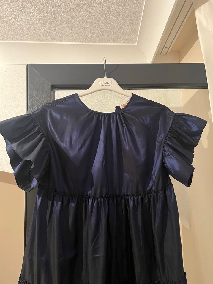 Lacivert Fırfırlı Kısa Kollu Elbise - Görsel 2