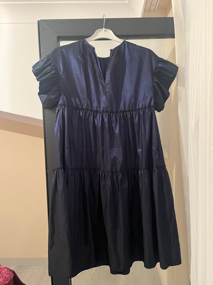 Lacivert Fırfırlı Kısa Kollu Elbise - Görsel 3